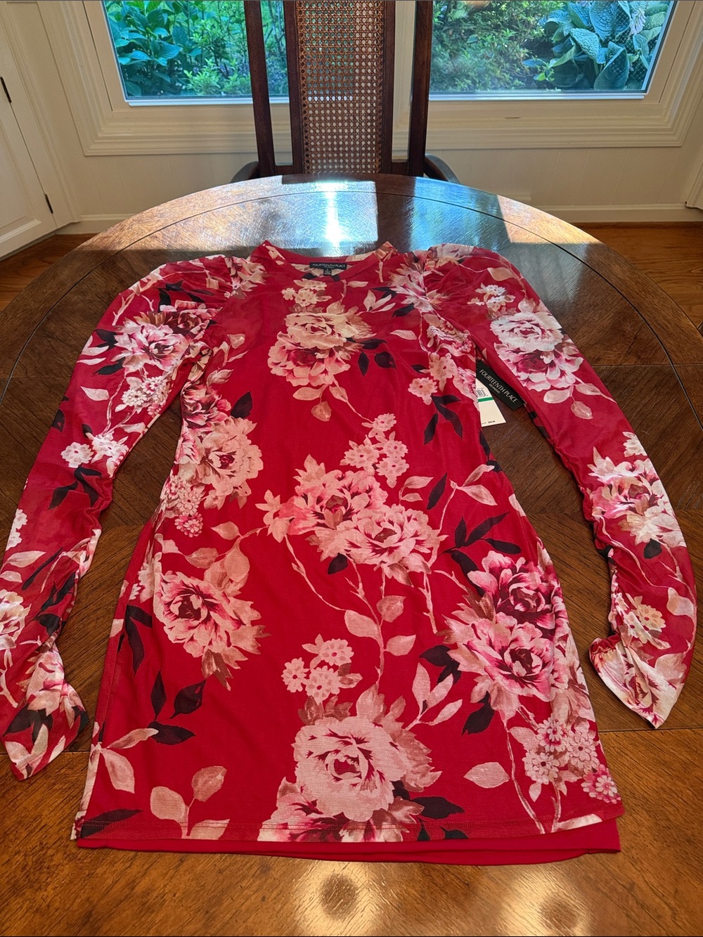 Red Floral Long-Sleeve Mini Dress - Picture 4 of 5